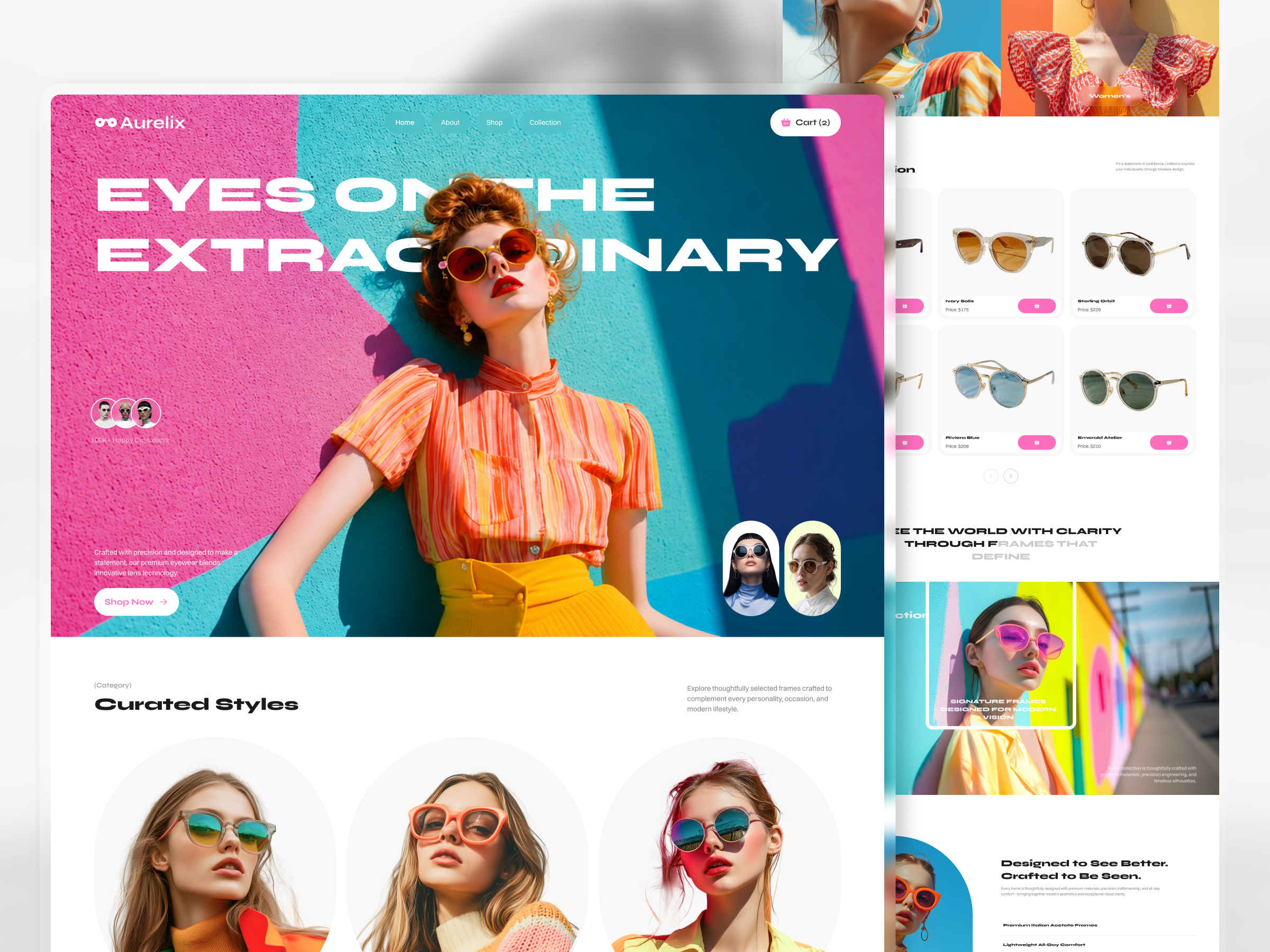 Aurelix | Eyewear eCommerce Website UI Concept brand experience design inspiration ecommerce design eyewear ecommerce eyewear website fashion ecommerce fashion website figma luxury fashion modern website online store product design ui design ux design web design