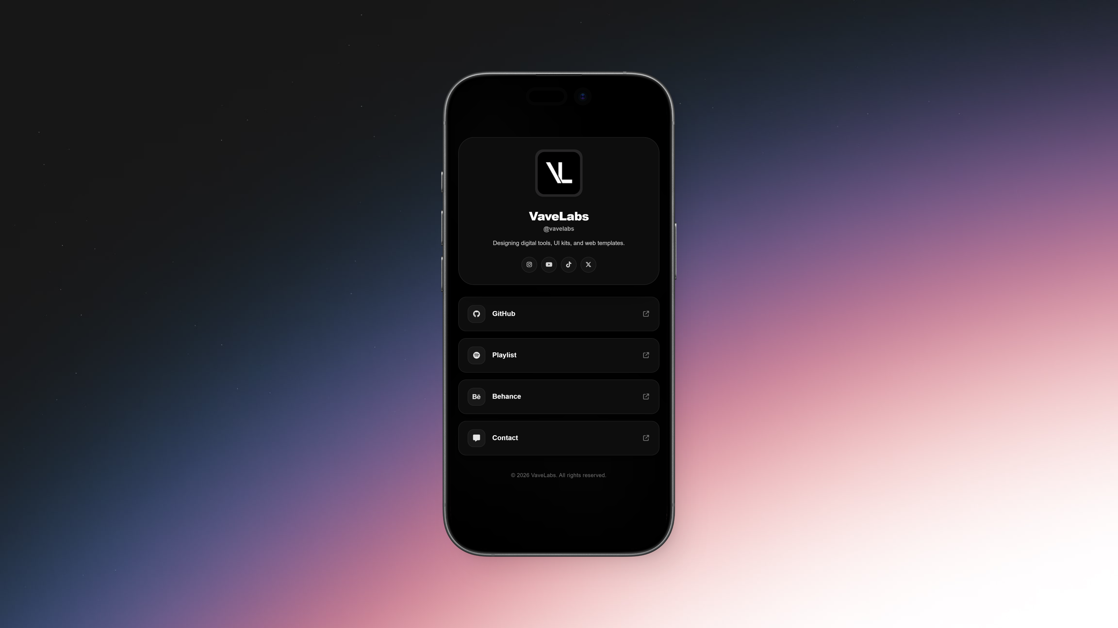 Dual-Theme Link in Bio Page | Responsive HTML & Tailwind CSS bio link clean ui css design developer developer portfolio graphic design html illustration landing page link in bio portfolio template ui