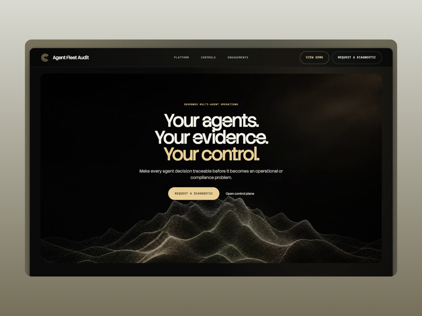 Agent Fleet Audit — AI Agent Governance Platform agentic ai ai agents ai audit ai governance ai infrastructure ai observability ai platform ai security artificial intelligence compliance software dashboard design developer tools enterprise software multi agent systems product design saas design ui design ux design web app web design