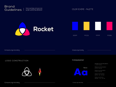 Rocket Logo Design Brand Guidelines abstract logo branding business company creative flat icon letter logo logo logo design logo designer minimal minimalist modern logo retro rocket rocket logo rocket louncher simple space