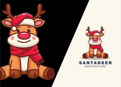 Santa Deer Character Mascot Design branding character colorful deer design graphic design illustration logo mascot santa santa claus