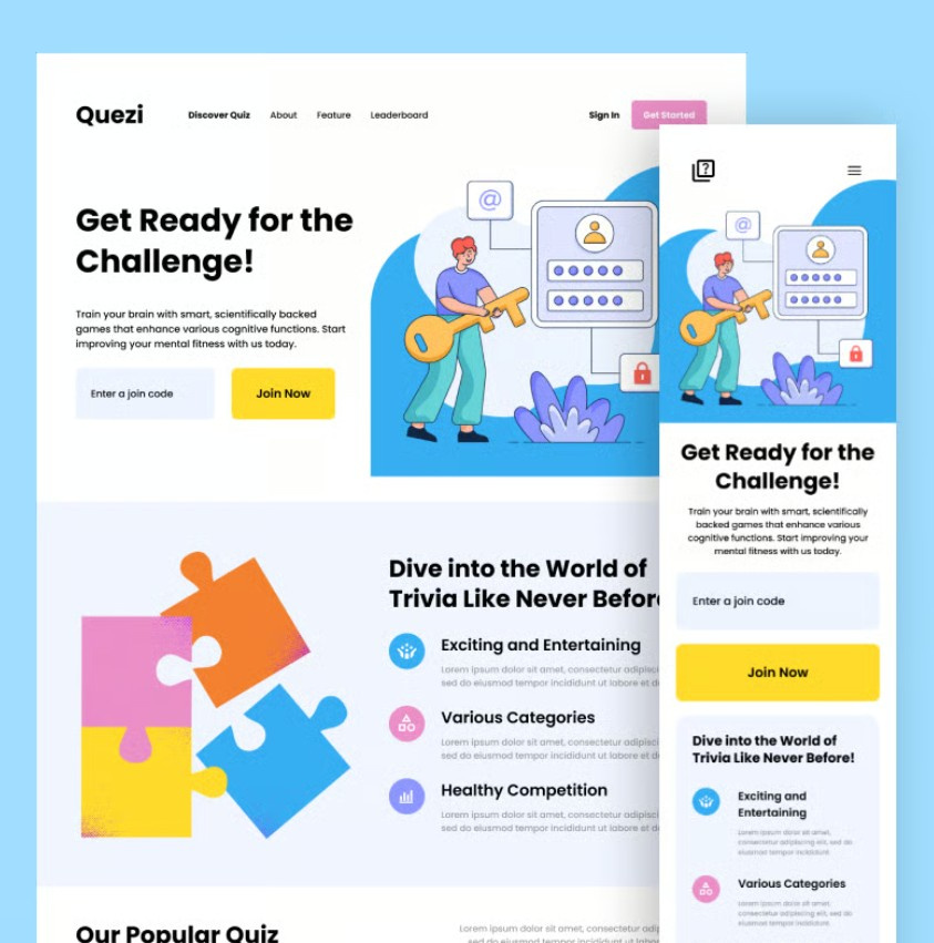 Trivia Quiz Landing Page Part 2 3d animation branding design graphic design illustration logo motion graphics ui vector