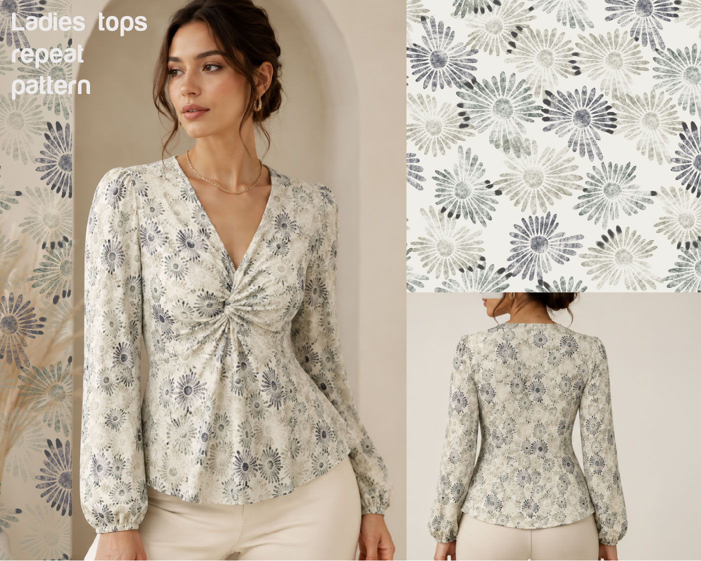 ladies tops vintage flower pattern adobe illustrator adobe photoshop apparel designer branding design fashion design graphic design illustration seamless pattern