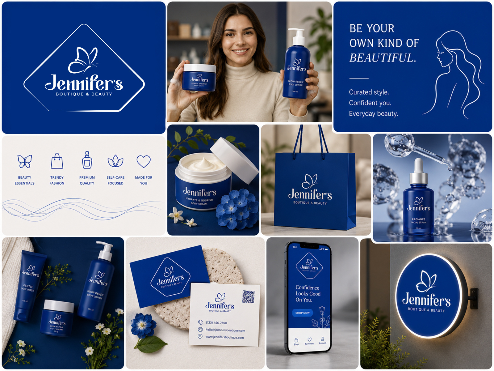 Boutique and Beauty Jennifers Logo Branding Design aesthetic beauty boutique brand branding chic cosmetics creative design elegance fashion feminine glam identity logo luxury minimal modern skincare style