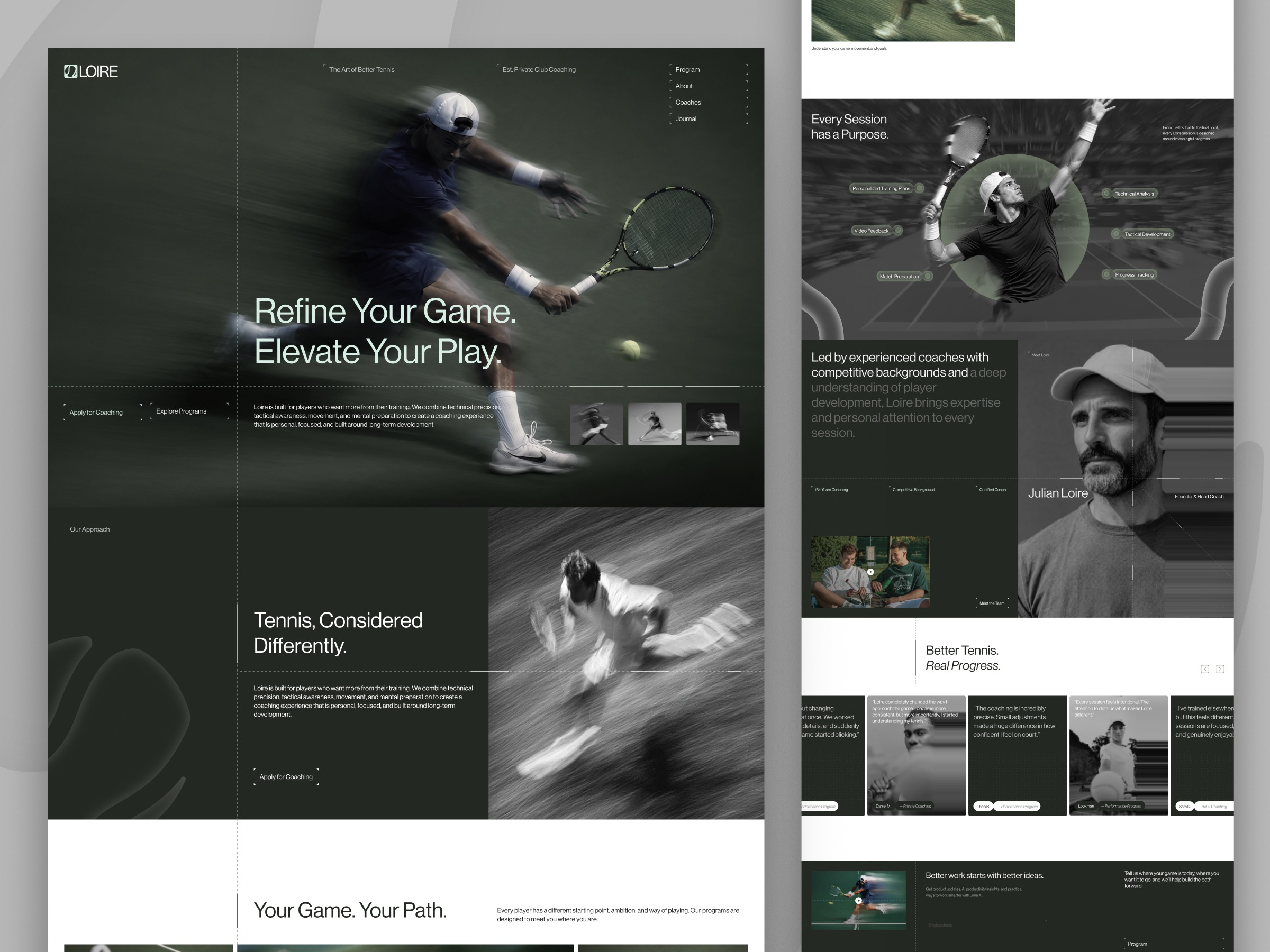 Loire — Tennis Coaching Sports Luxury Premium Website UI Design athletic clean coaching conversion editorial editorial website elegant graphic design landing page luxury minimalist modern website personal website professional sports sports website tennis web design website website design