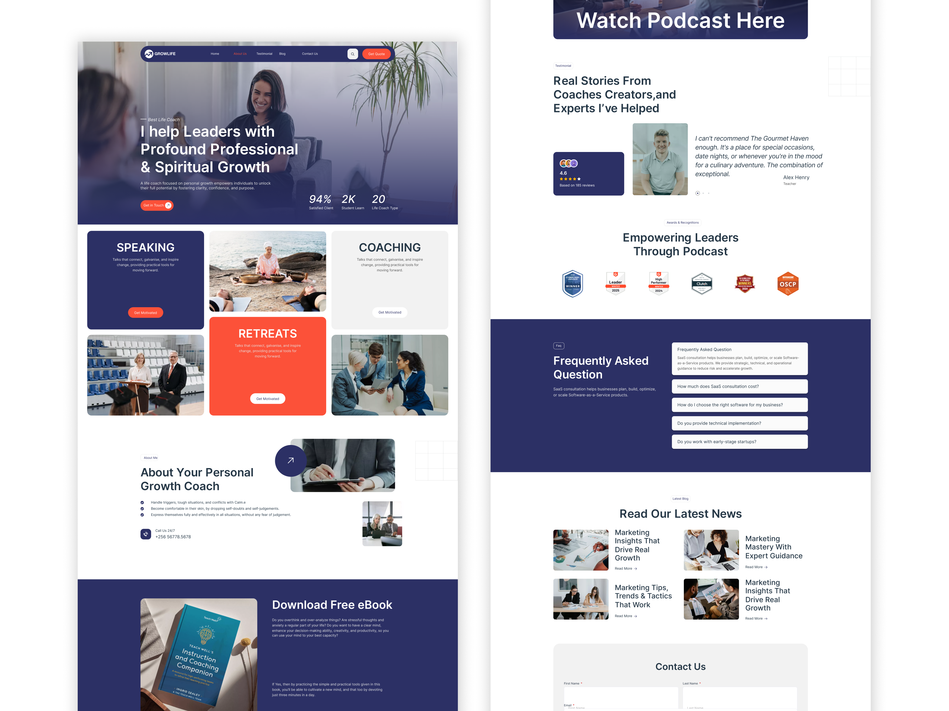 Leadership Coaching Website UI/UX Design blue branding case study coaching design design system figma graphic design landing page leadership orange professional prototype ui uiux wireframe