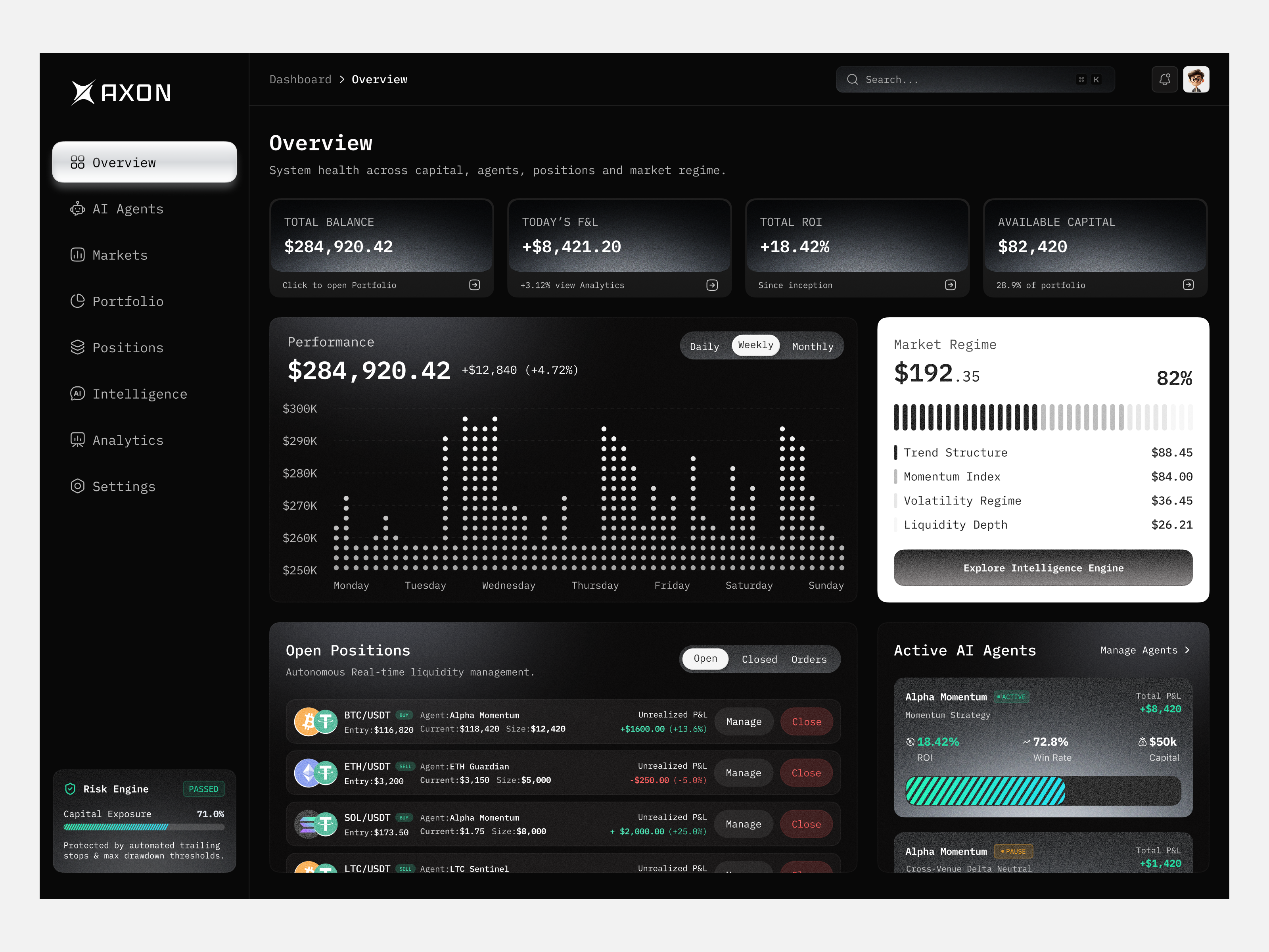 Autonomous Crypto AI Agent Dashboard ai agent ai dashboard ai trading autonomous ai crypto dashboard crypto ui dark ui data visualization financial dashboard fintech ui market analytics product product ui trading dashboard trading ui web web3 web3 ui