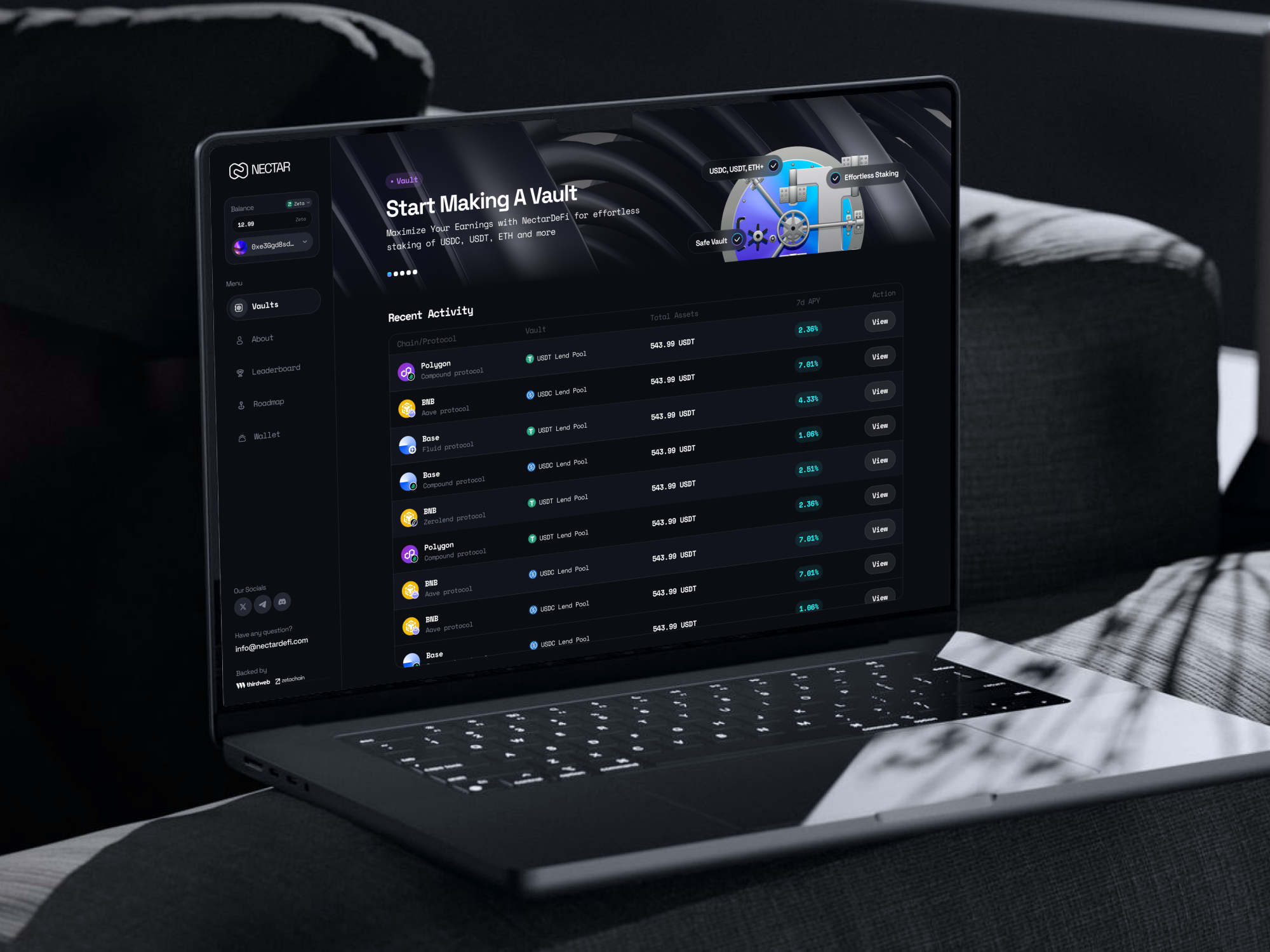Nectardefi Vault crypto dark ui ui design vault wallet web3 website