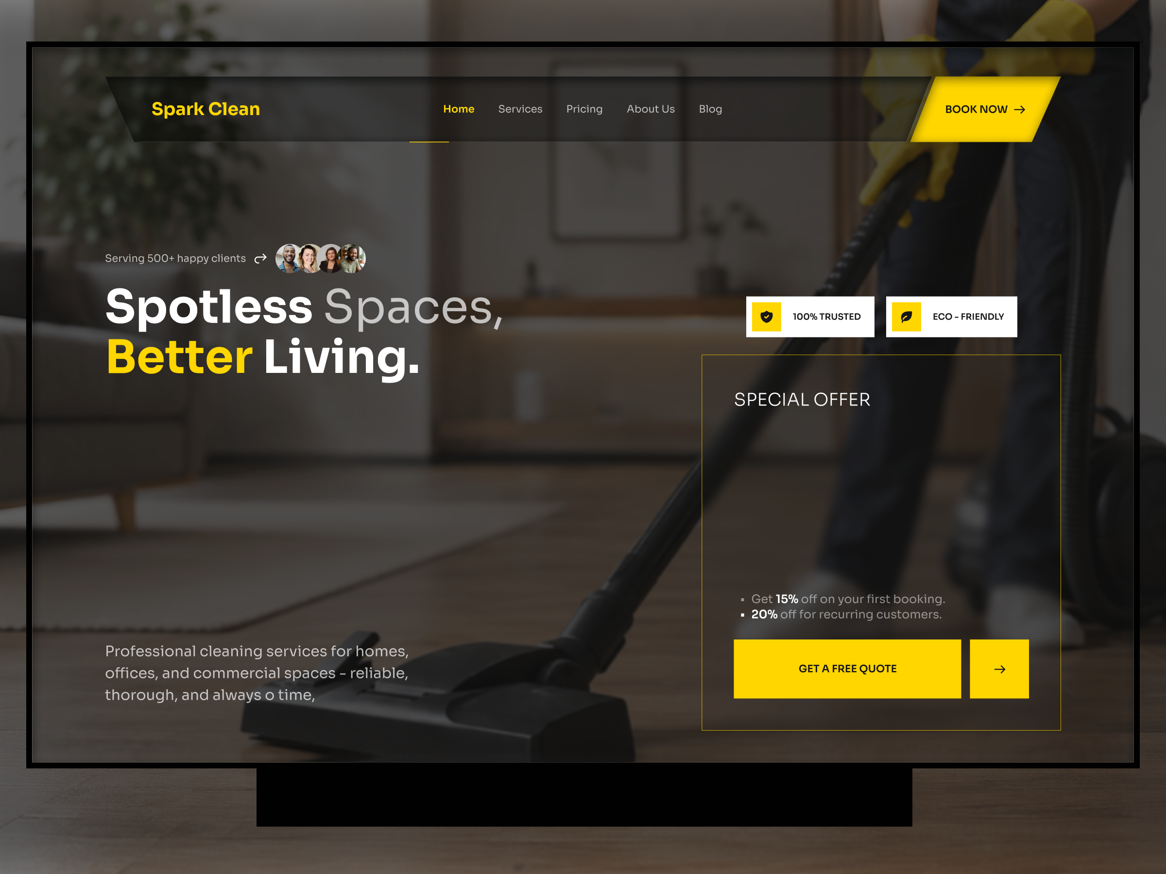 Spark Clean | Professional Cleaning Services cleaning cleaning services home cleaning services house cleaning landing page office cleaning reliable cleaning services responsive services spark clean uiux website