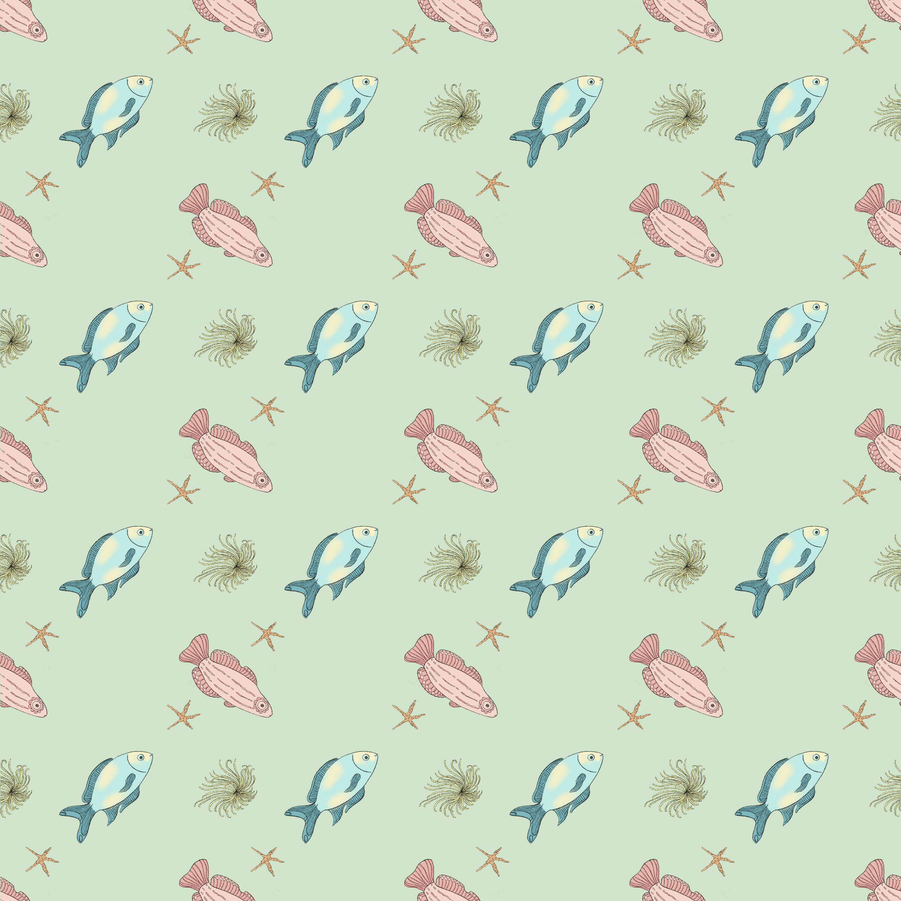 Botanical & Sea Life Pattern design fabric pattern fish illustration pattern seamless pattern surface pattern