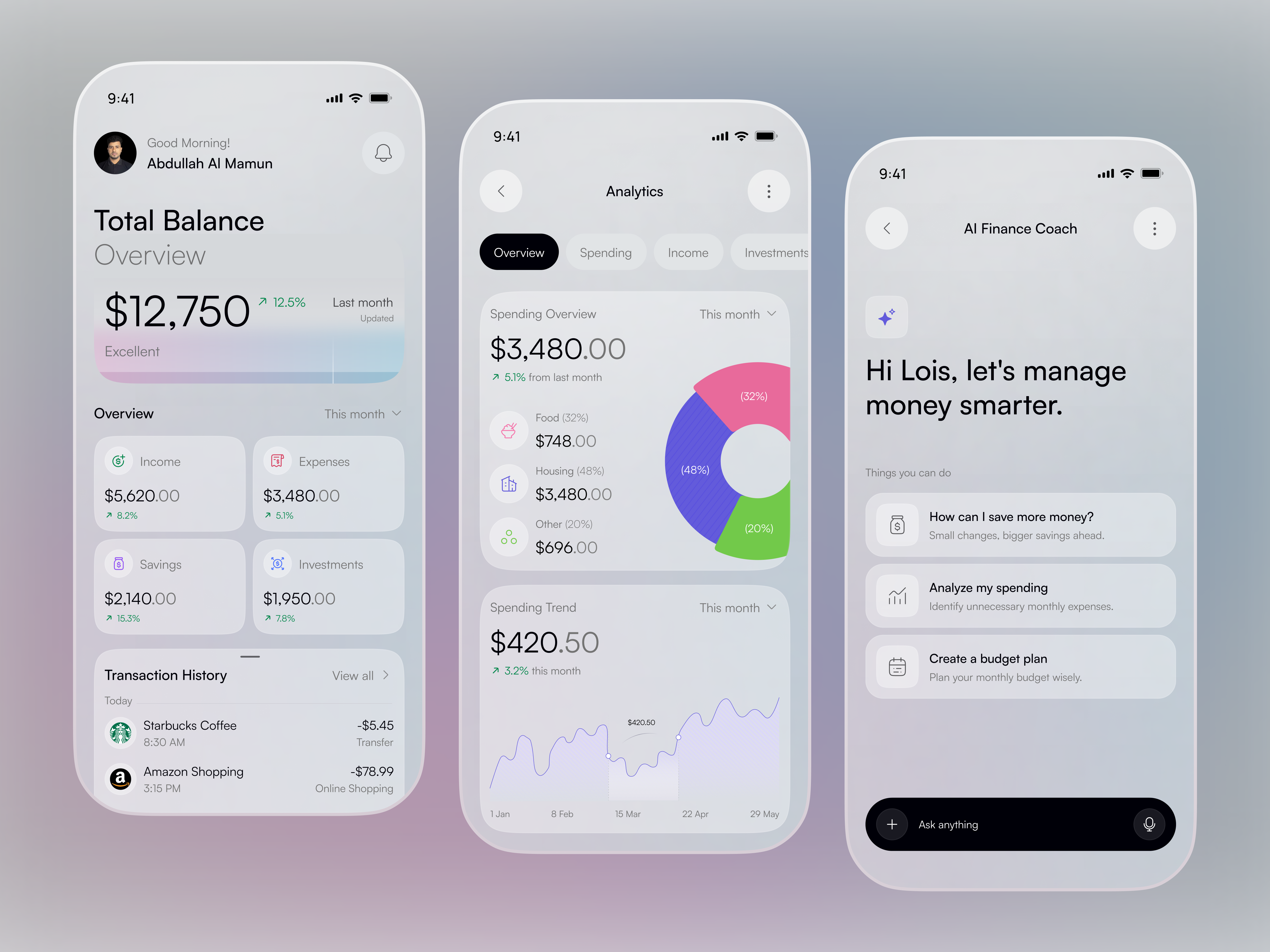 AI Finance Coach App | Personal Finance & Smart Money Management ai assistant ai finance ai finance coach budget app expense tracker finance app financial dashboard fintech fintech app investment app mobile app mobile ui money management personal finance ui design ux design