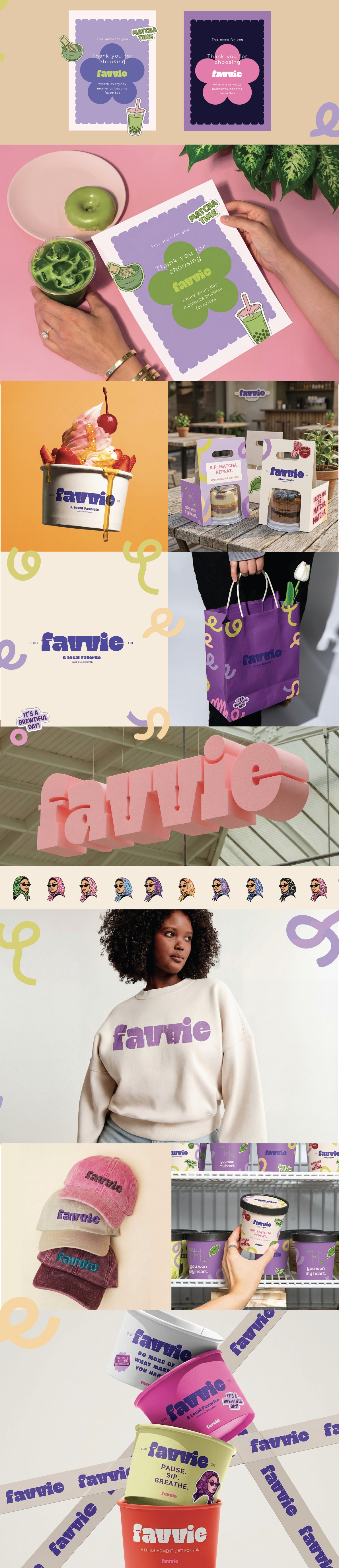 Favvie — Café Branding & Visual Identity | Al Khawaneej, Dubai brand identity branding cafe branding cafe identity coffee shop branding dubai branding fb branding graphic design illustration logo matcha branding packaging design uae branding