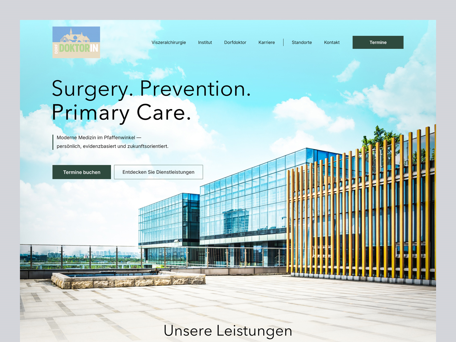 Dorf Doktorin - Medical Clinic & Healthcare Web Design appointment booking ui clean layout clinic website design desktop ui doctor website healthcare ui hospital web design landing page design medical practice ui medical web design modern typography product design responsive web design spruce green ui ui design ui ux design ux design visual identity web design inspiration web layout