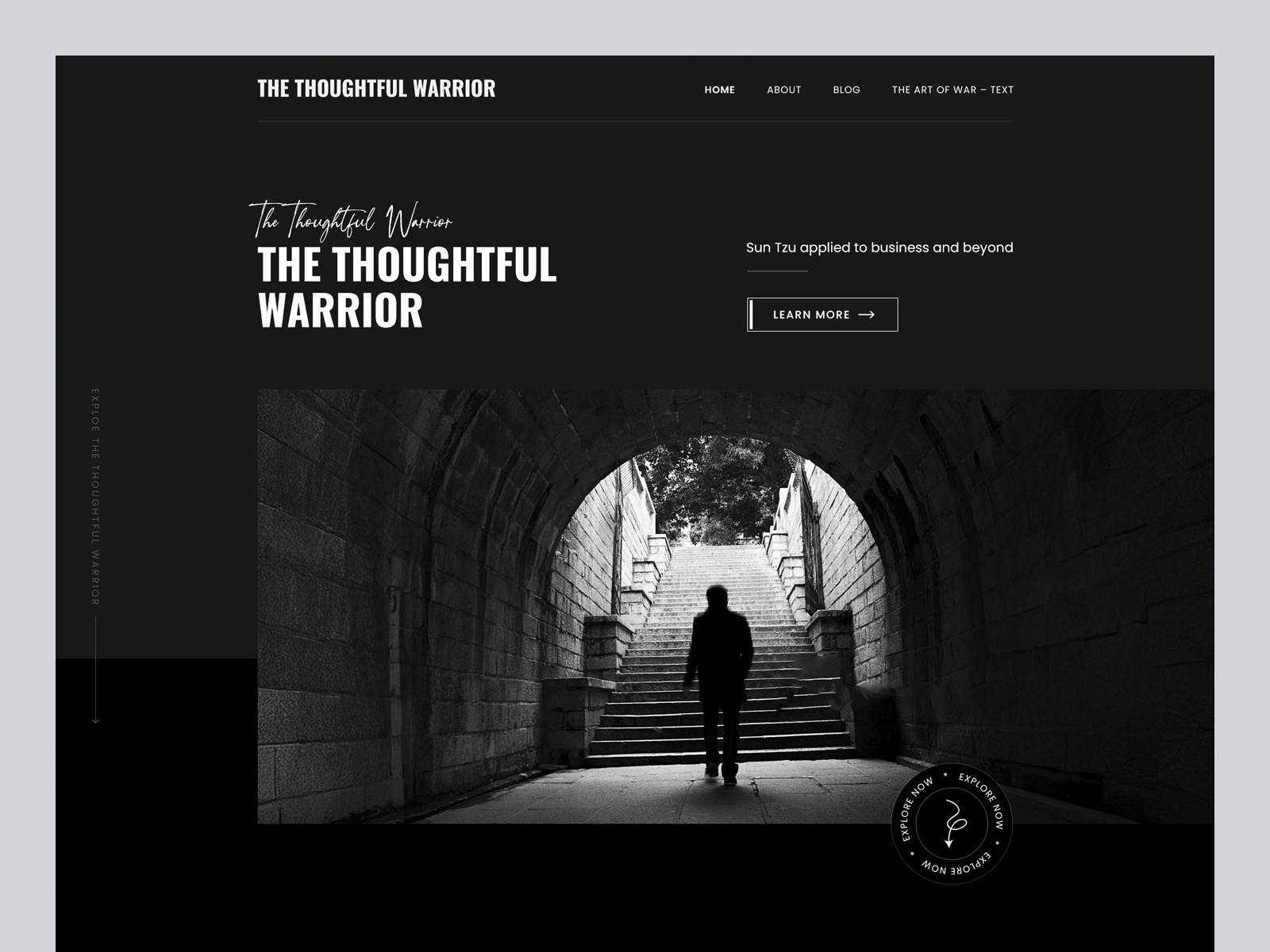 The Thoughtful Warrior - Strategic Philosophy Web Design black and white ui blog website design clean layout dark mode web design desktop ui editorial web design landing page design minimal web design modern typography philosophy web design product design responsive web design strategy blog ui thought leadership website ui design ui ux design ux design visual identity web design inspiration web layout