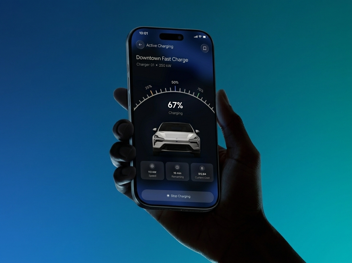 EV Charging Tracker App UI Design app design inspiration electric vehicle ui ev charging app interface design minimalist ui mobile application design smart car app ui uiux design