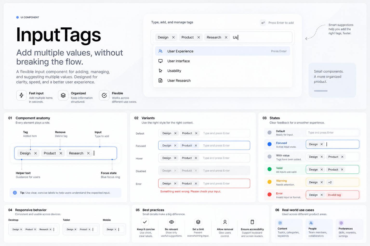 Input Tags UI Component — Design System accessibility component design component library design system figma form design form ui input field input tags interaction design interface design product design responsive design saas design tag input ui components ui design user interface ux design web design