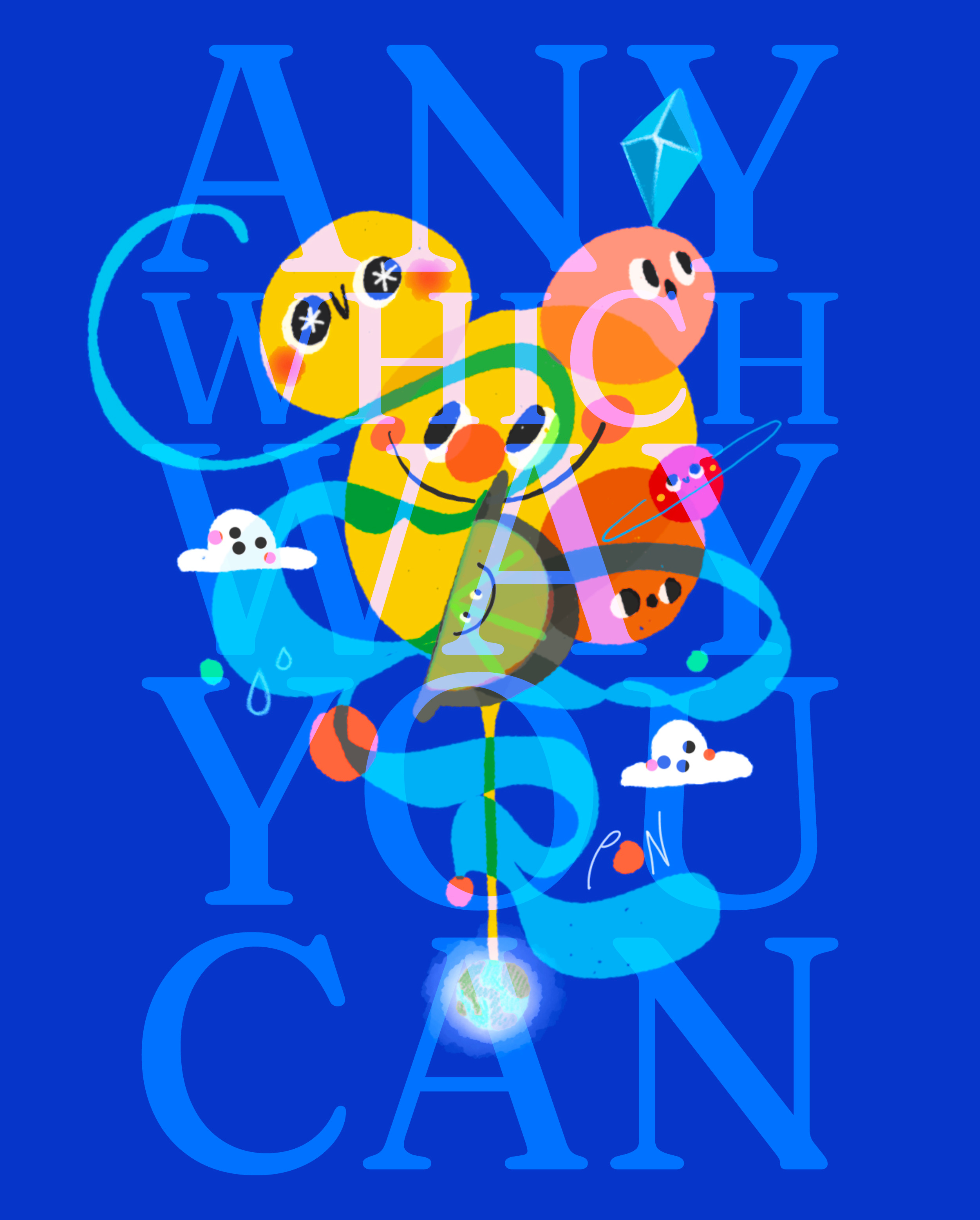 Any which way abstract cartoon character color cute design faces illustration type