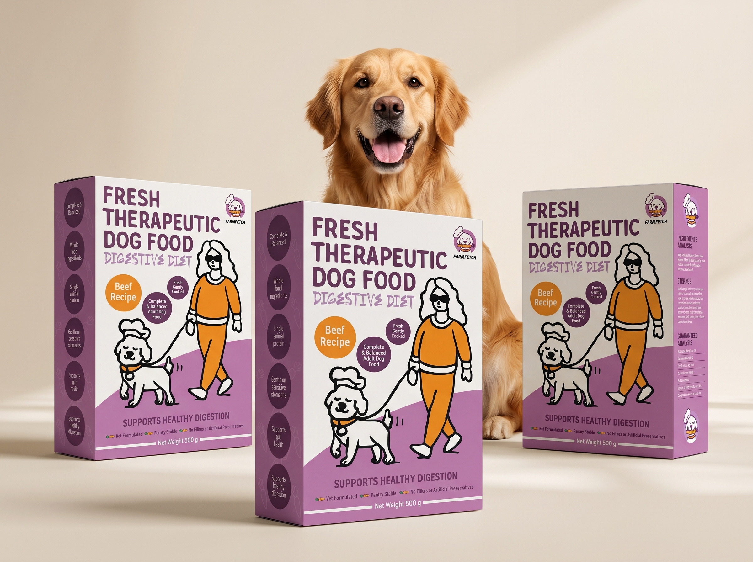 FarmFetch — Premium Therapeutic Dog Food Packaging Design 3d mockup box design branding dog food packaging packaging design packaging mockup pet food packaging product design product packaging retail packaging