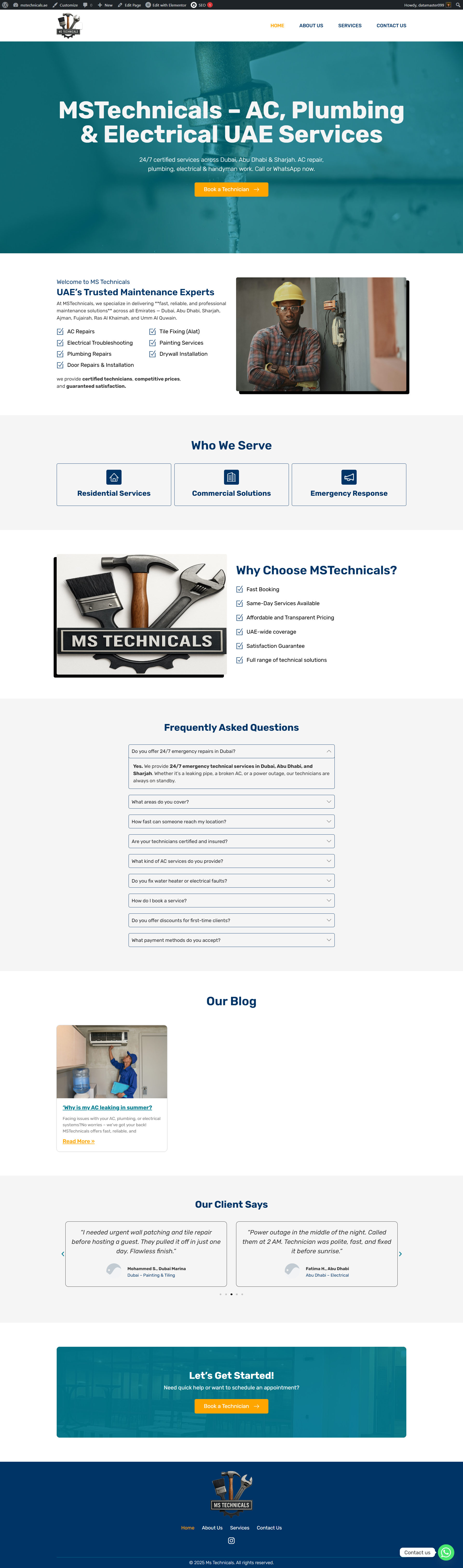 WordPress Website for a UAE Technical Services Company design divi elementor fiverr project home services local business website portfolio project responsive web design service website small business seo small business website uae website design woocommerce wordpress