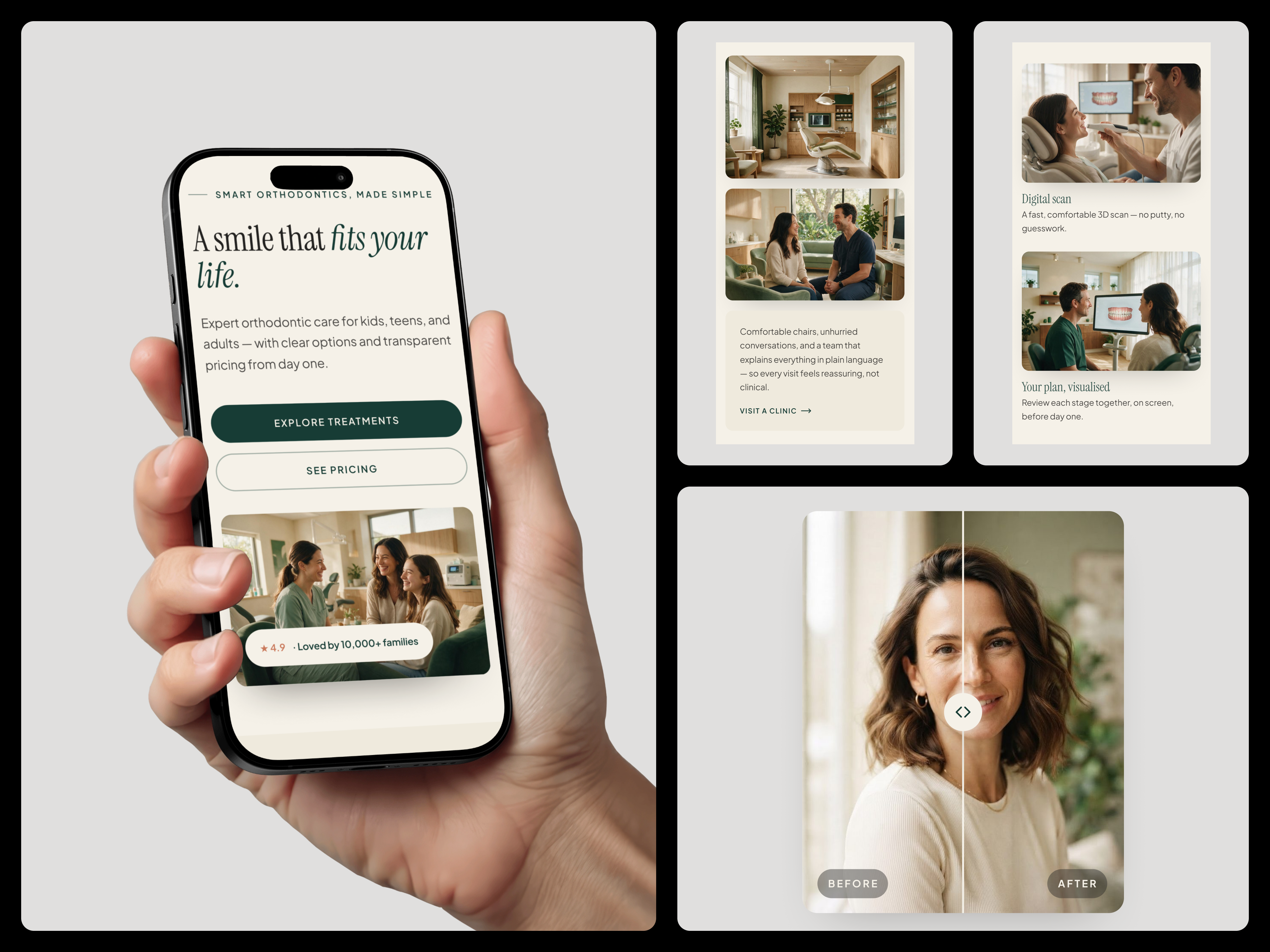 Northline Orthodontics Mobile - Modern Care, Made Personal branding company profile dental design healthcare ios minimalist mobile mobile ui modern design treatments ui uidesign uiux ux uxdesign web design web page web ui website