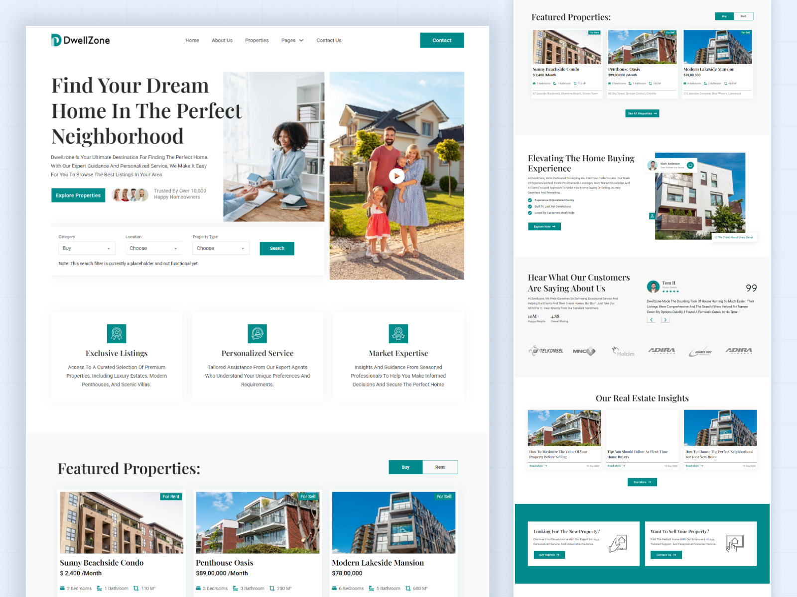 Dwellzone – Real Estate Website Design figma design home page landing page property website real estate real estate website realtor ui design user interface ux design web design website design
