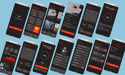 Health and fitness mobile app UI/UX design android attractive black theme business card design designer figma fitness gym health interface mobile app design ui ui ux design uiux designer user interface web designer