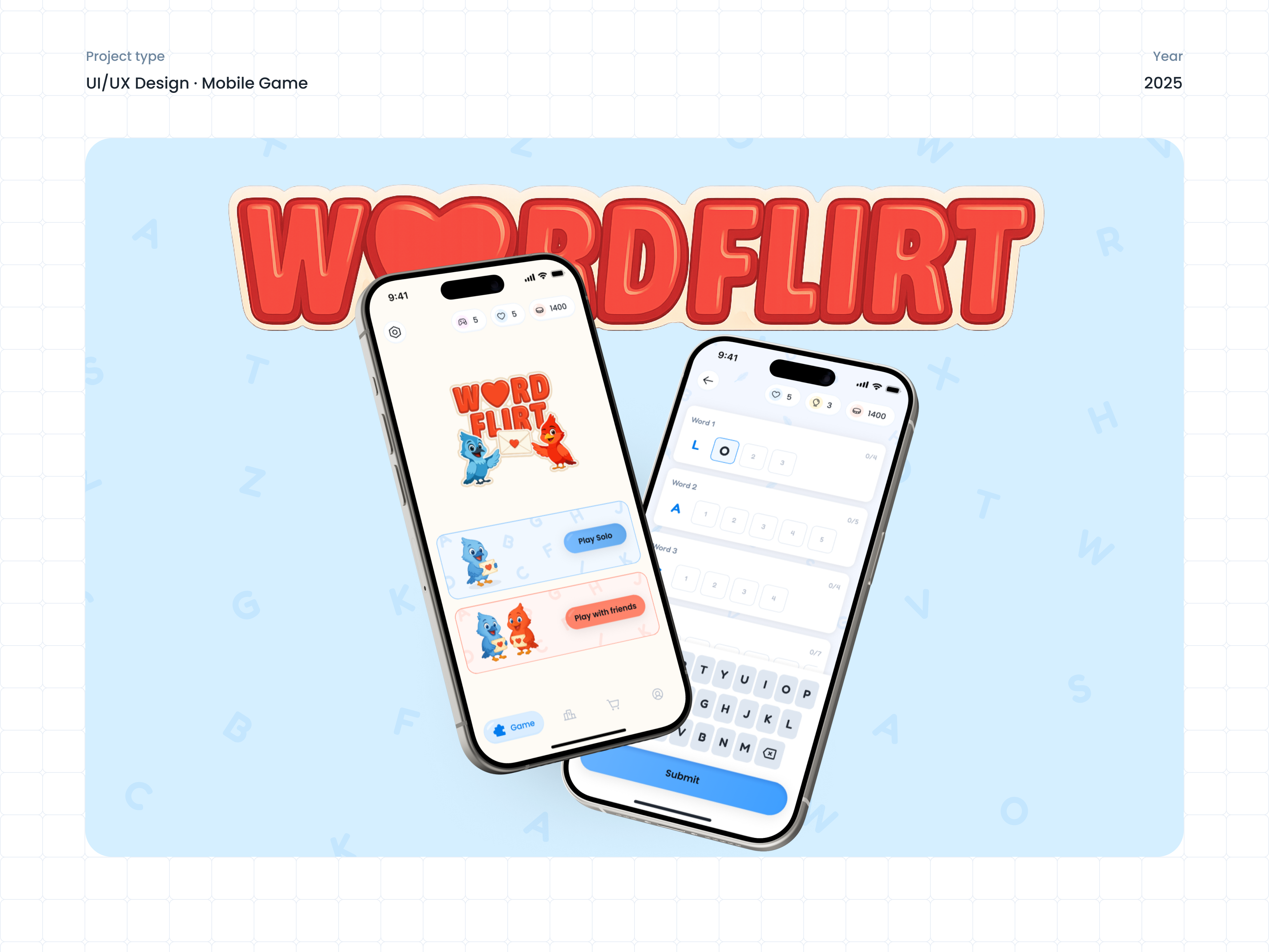 Word Flirt 💌 Word Guessing Game - multiplayer app app design app ui design figma game game design game ui mascot mobile app mobile game mobile ui multiplayer game product design ui ui design ui ux design ux ux design word game