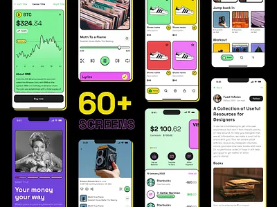 NBRTLSM - Neobrutalism App UI Kit app bank blog book crypto design design system design token ecommerce graphic design ios mobile music neobrutalism product ui ui kit uikit ux website