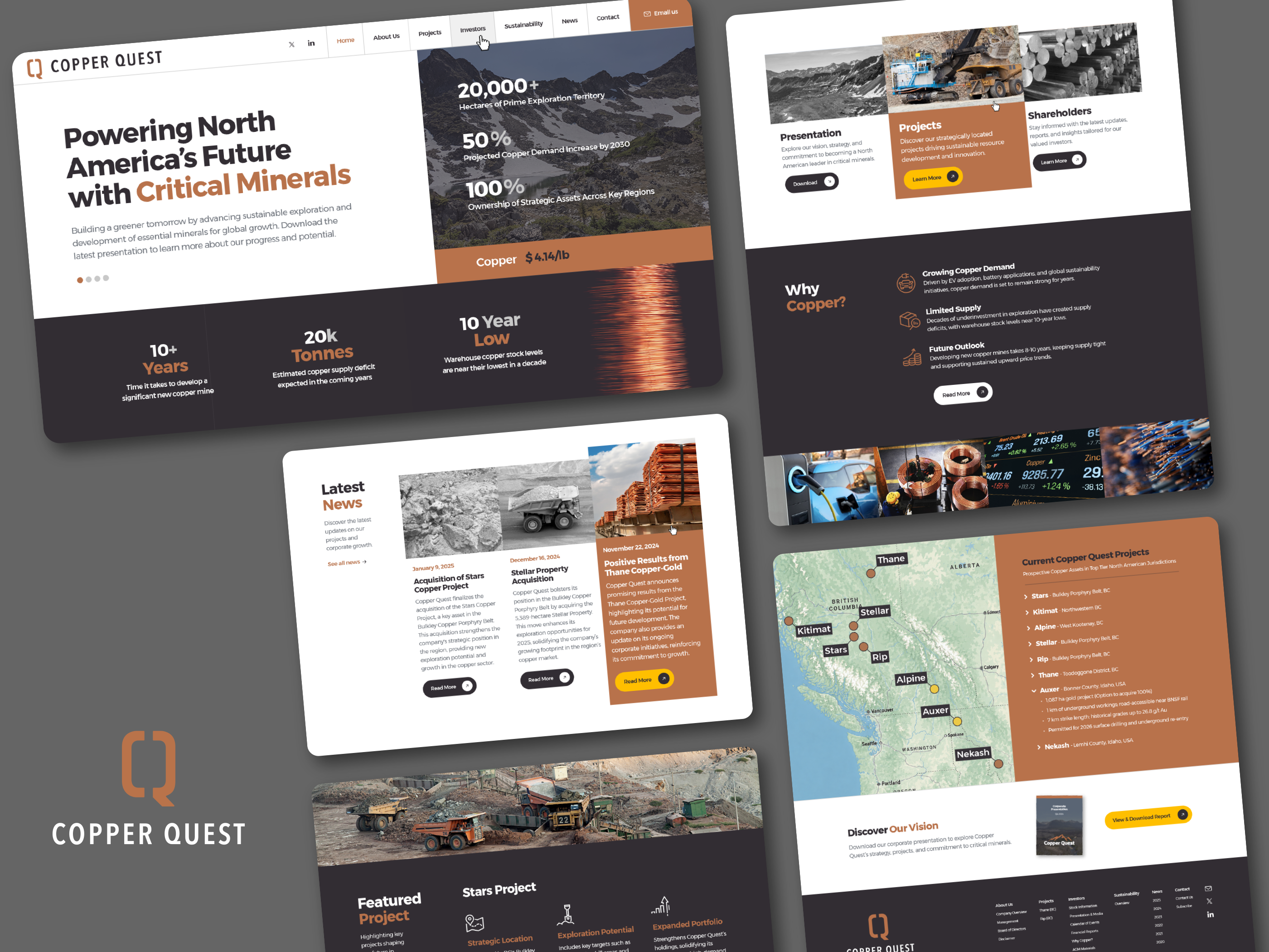 Copper Quest - Logo & Website Design art direction brand identity branding design graphic design identity design logo logo design logomark logotype mining responsive website typo typography ux website website design
