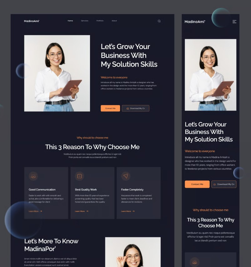 MadinaAmi - Portofolio Landing Page 3d animation branding design graphic design illustration logo motion graphics ui vector