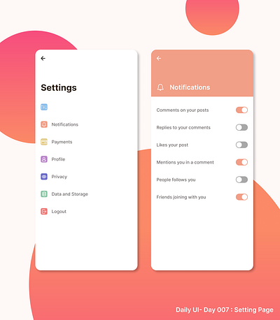 DAILY UI 007 app dailyui design setting setting mobile app setting page ui ux