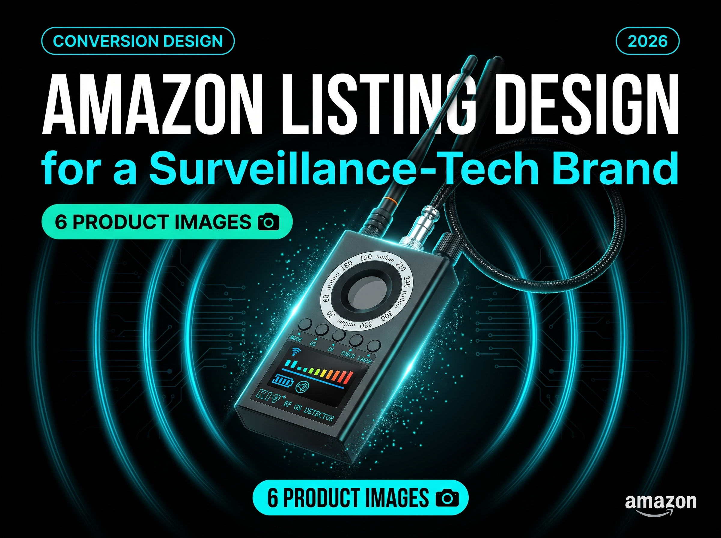 Amazon Listing Images Design For Tech Brand adobe photoshop amazon infographics amazon product images amazon seller branding bug detector ecommerce design graphic design hero image listing images product listing product photography spy detector surveillance device tags: amazon listing design