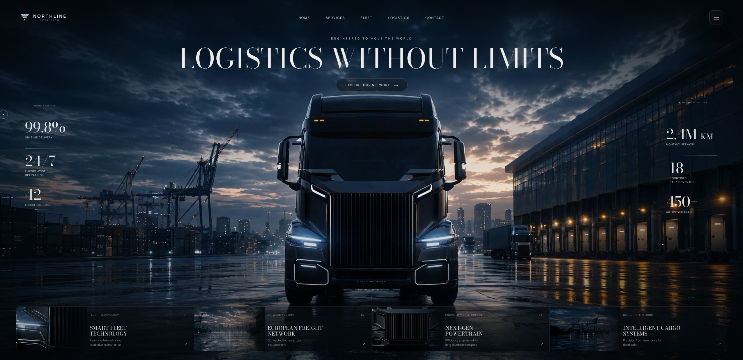 NORTHLINE LOGISTICS 3d animation automotive branding graphic design industrial design landing page logistics motion graphics responsive design transportation truck ui web design website design