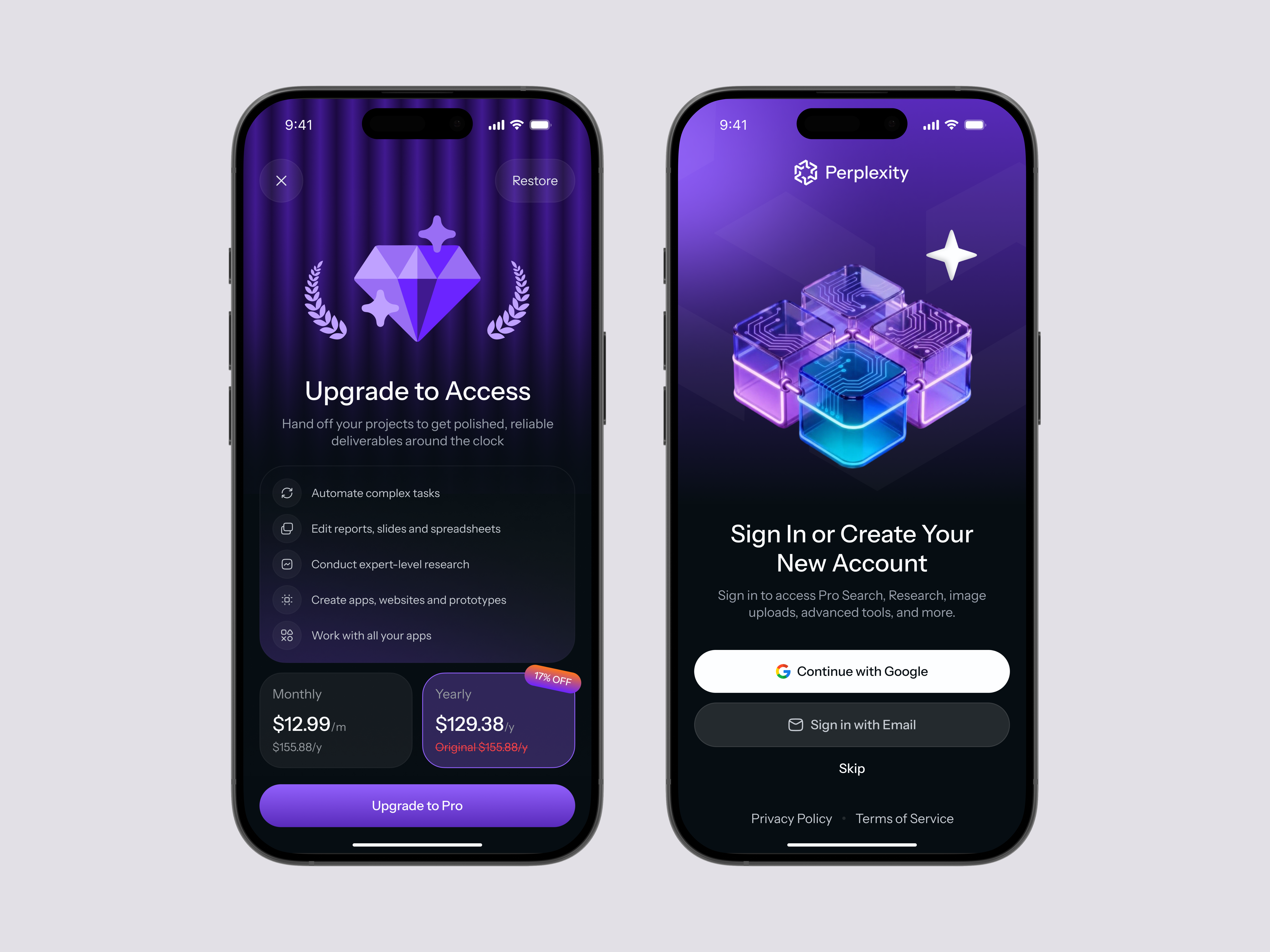Perplexity AI Mobile App UI app app design app onboarding conversion rate optimization graphic design interface mobile app mobile app design mobile paywall mobile ui perplexity ai product service startup subscription ui ui uiux ux web
