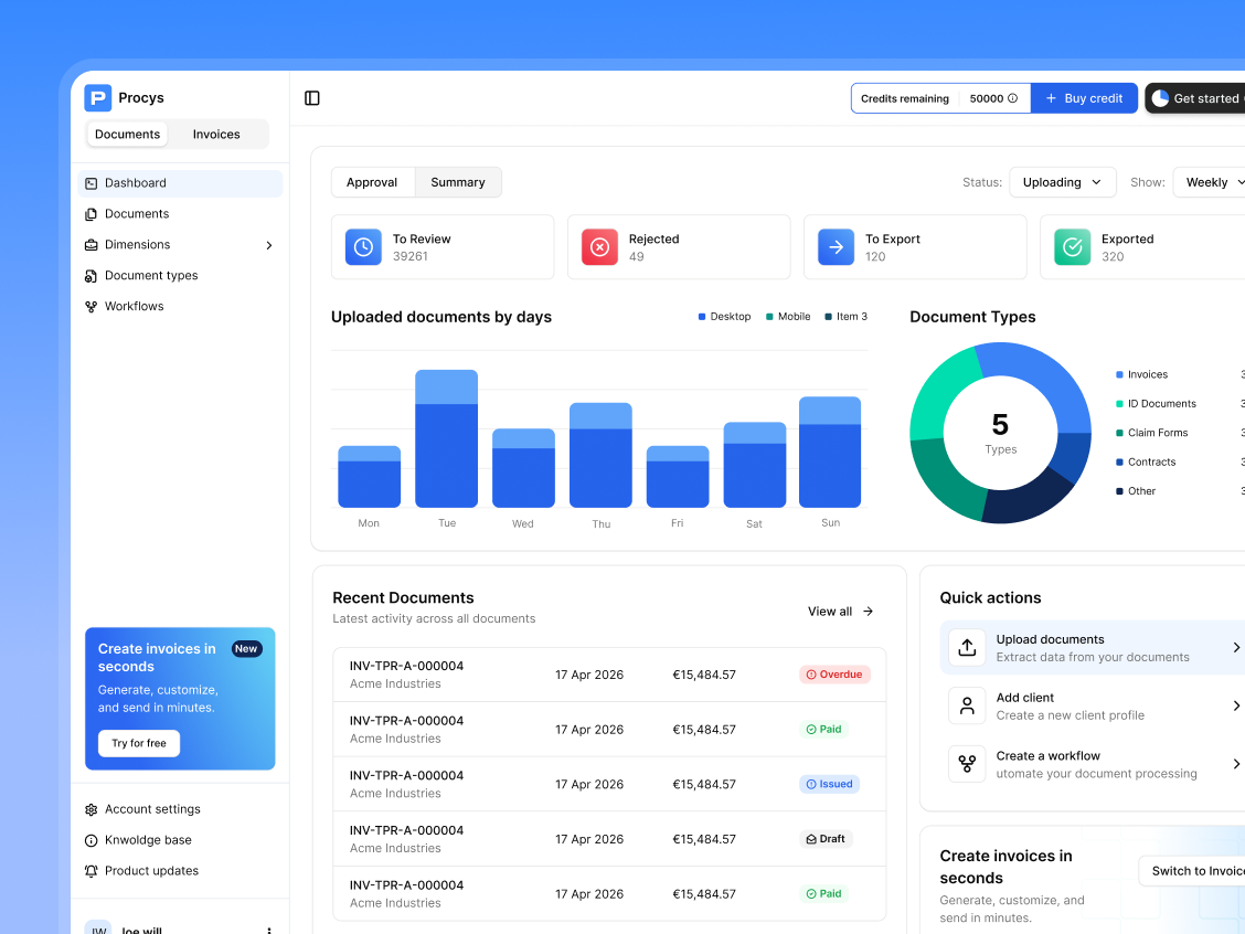 An AI document processing platform ai dashboard document processing product design ui