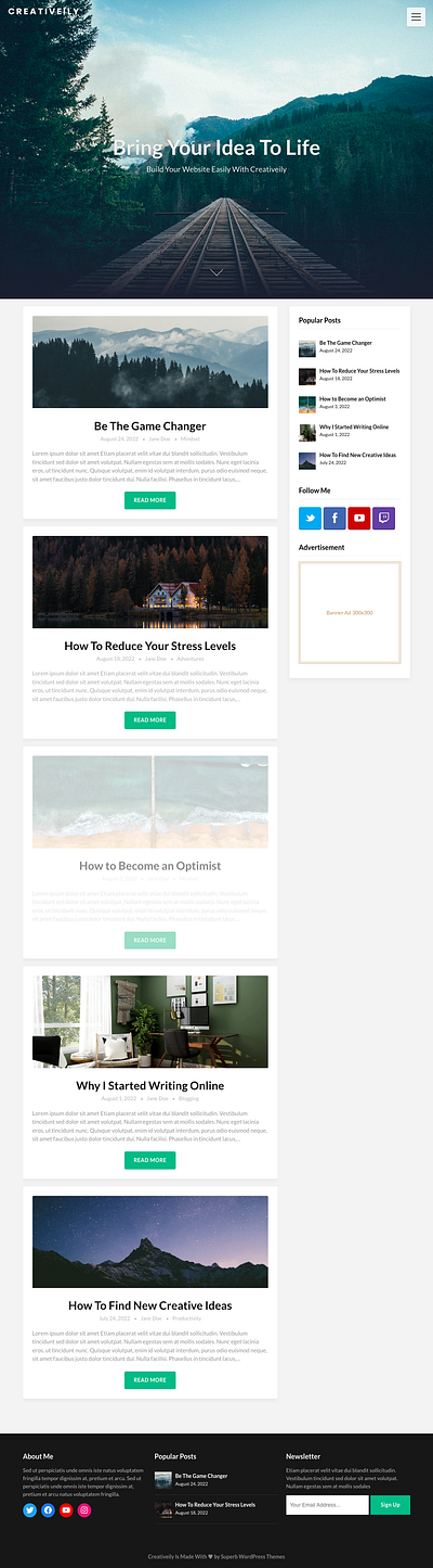 Creatively - A WordPress Theme for Creatives and Writers blog blogging creative design inspiration template theme web website wordpress