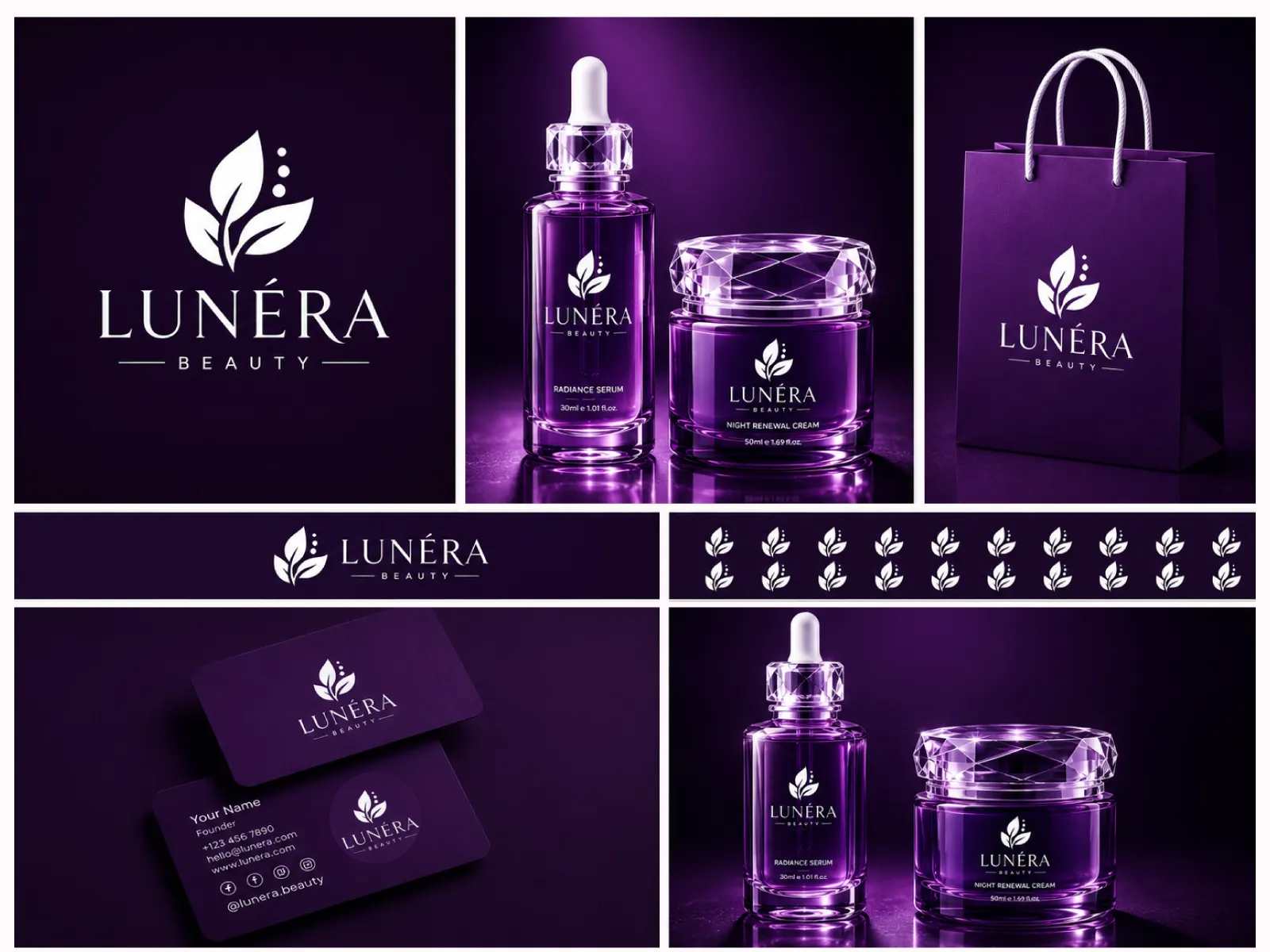 Lunera – Elegant Botanical Logo & Skincare Brand Identity 3d beautybranding branding brandinidenty cleanbeauty cosmeticpackaging cosmeticslogo design deucation visual idente elegant botanical logo graphic design logo luxurylogo mockupdesign modern logo motion graphics skincare brand identity skincarebranding vector visuleidentity