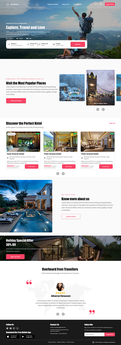Adventure - Landing Page (1440 Screen Size) love travel ui