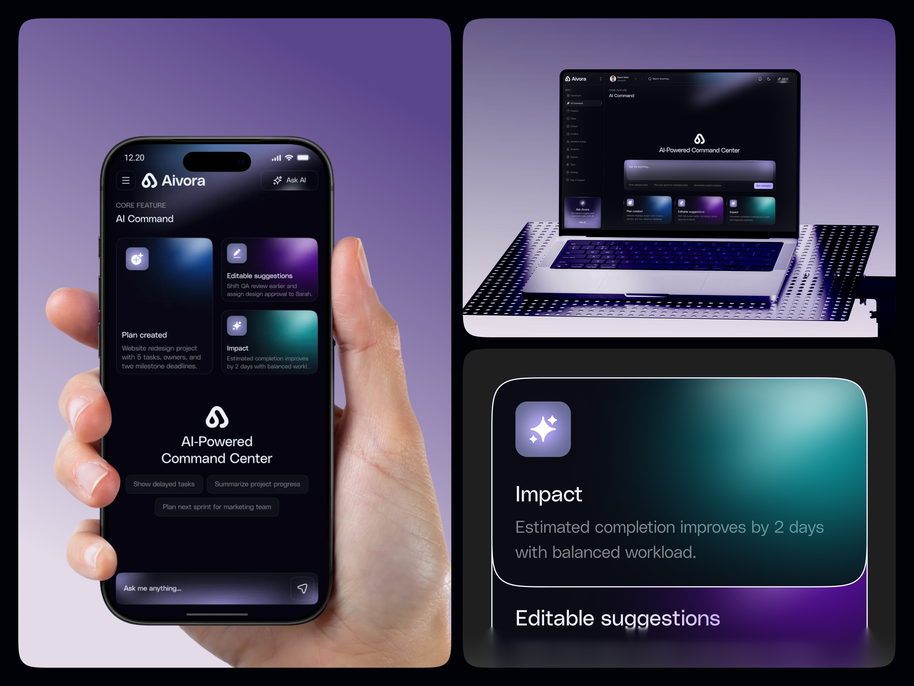 AI Command Center Dashboard Design ai automation ai command dashboard design mobile product project management dashboard prompt ui saas designs task management ui uiux web workflow management design