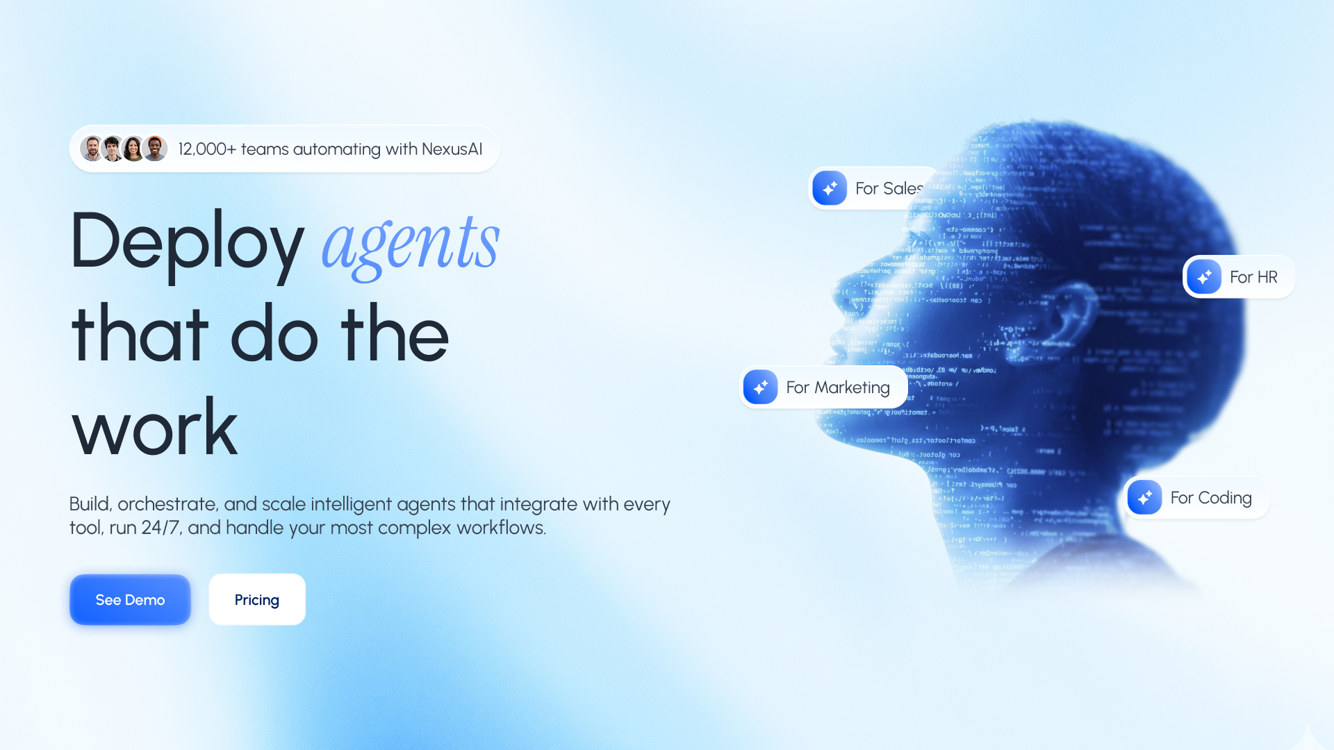 AI Agent Website Hero Section figma landing page ui