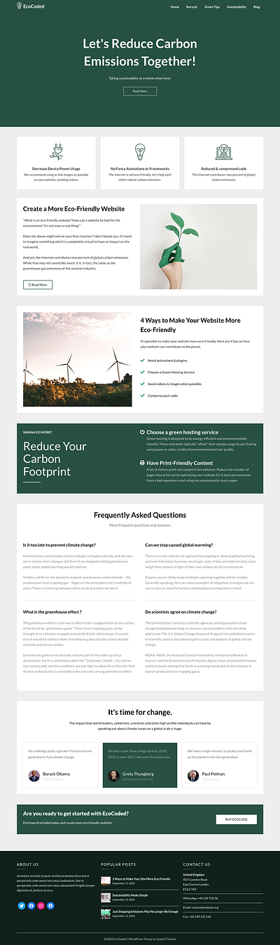 EcoCoded - An environmental & eco-friendly WordPress Theme blog eco eco friendly environmental green nature template theme website wordpress