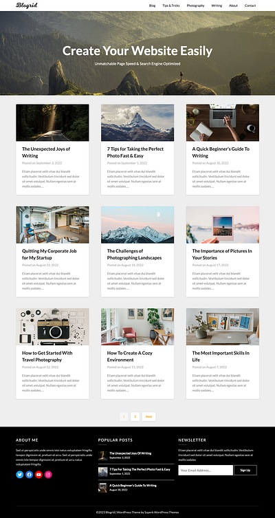 Blogrid - A WordPress Blog Theme with a Gid Design blog download free grid inspiration template theme website wordpress wp