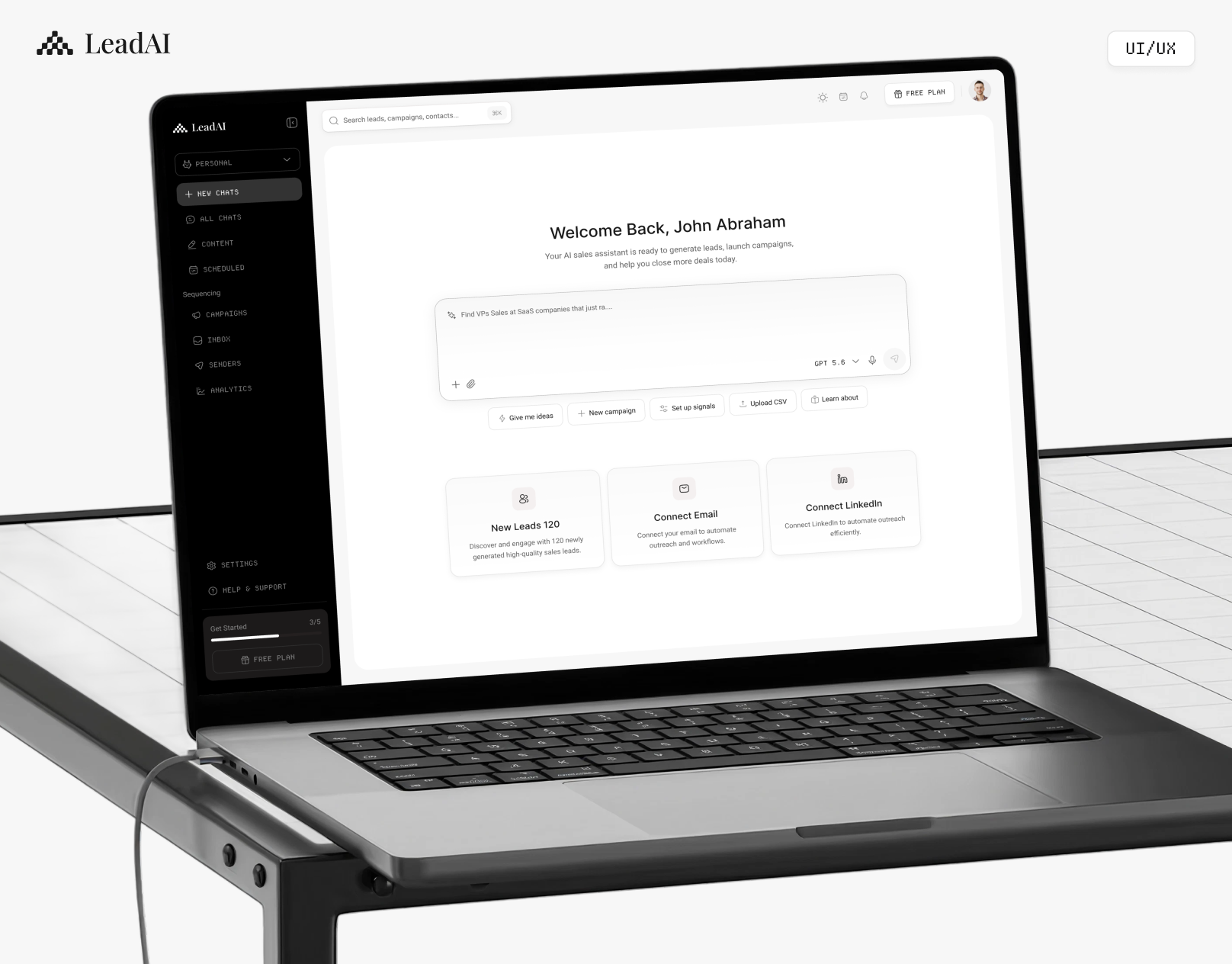 AI-Powered Prospecting SaaS Platform Dashboard ai ai agent assistant b2b chatbot dashboard product saas ui ux shasanko web