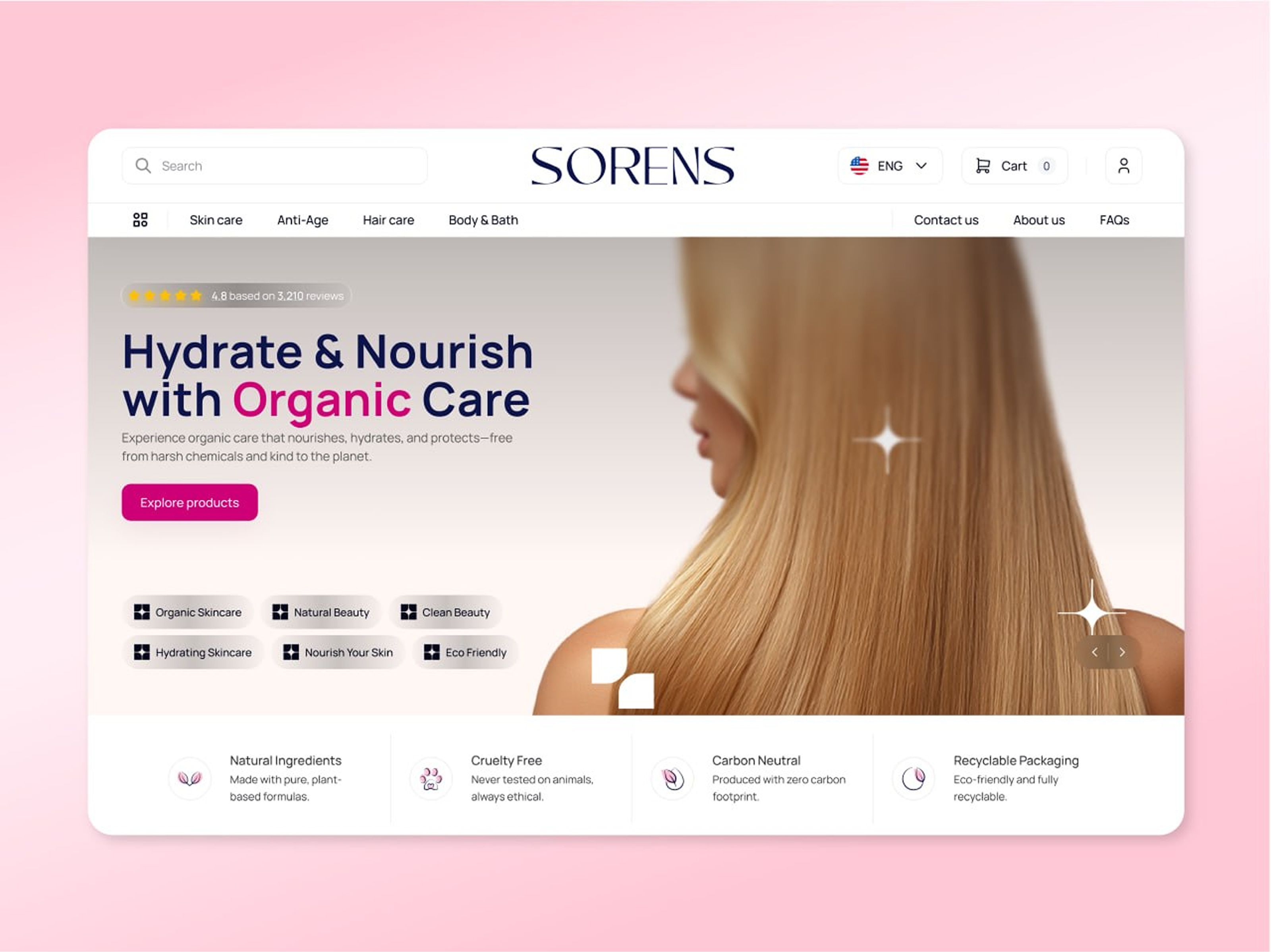 SORENS Skincare E-commerce Website Design beauty ecommerce beauty landing page beauty ui ux beauty website design clean beauty cosmetic ecommerce cosmetic website ecommerce design ecommerce ui design landing page design natural skincare organic skincare product website responsive web design skincare brand skincare ecommerce skincare ui ux skincare website web design website mockup