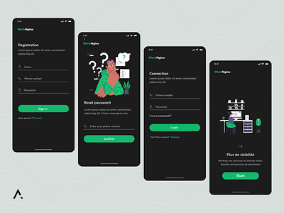 workNgine mobile App - Sign up screens app design login minimalist mobile onboarding sign in ui ux