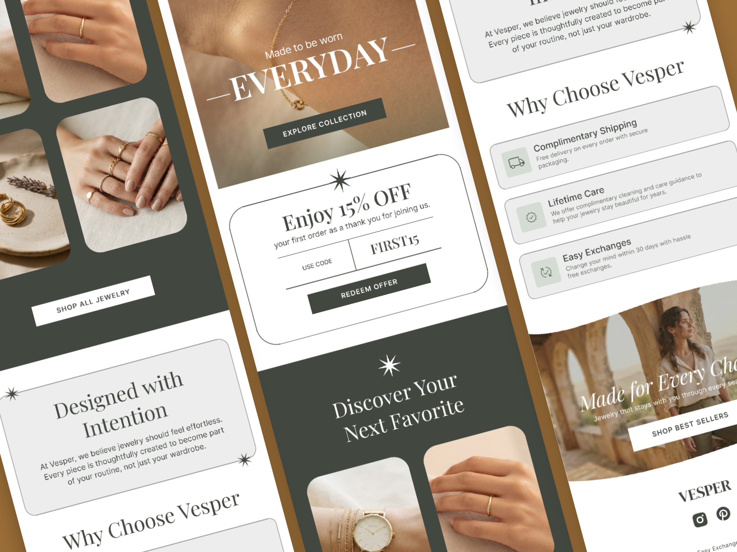 Minimal Jewelry Email Template | Klaviyo Welcome Flow branding design concept dtc ecommerce email design email marketing email template figma graphic design klaviyo mailchimp mailerlite omnisend shopify