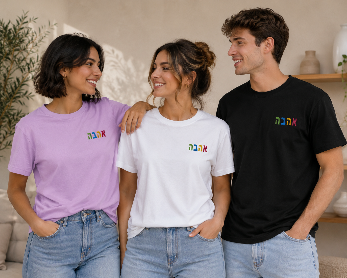 AHAVA Embroidered Love T Shirt ahava apparel design colorful design embroidery fashion design graphic design hebrew typography israeli design lettering merch design minimalist design tshirt design typography wearable art