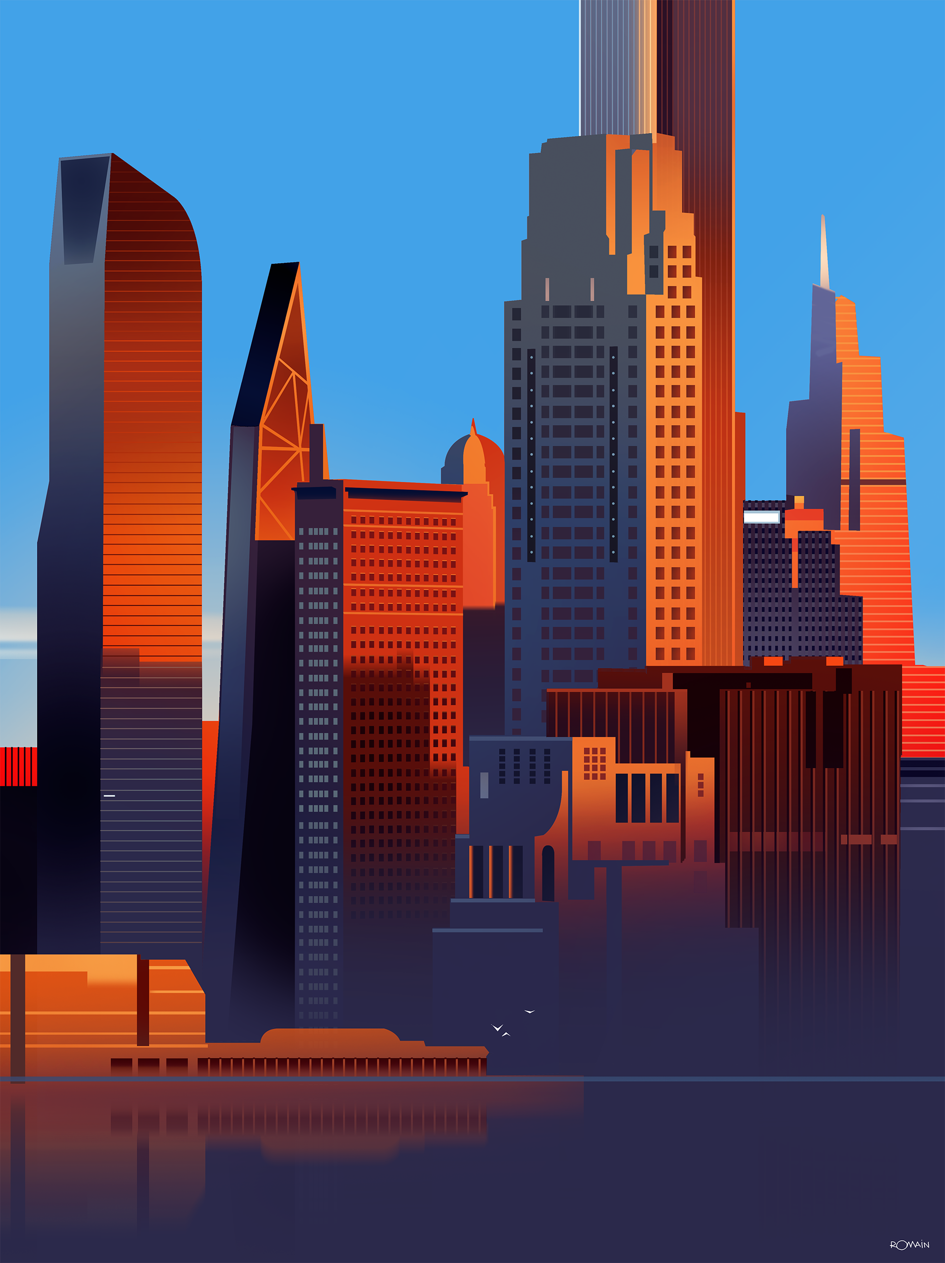 Morning city cityscape futur illustration light newyork orange skyscraper sunlight trystram