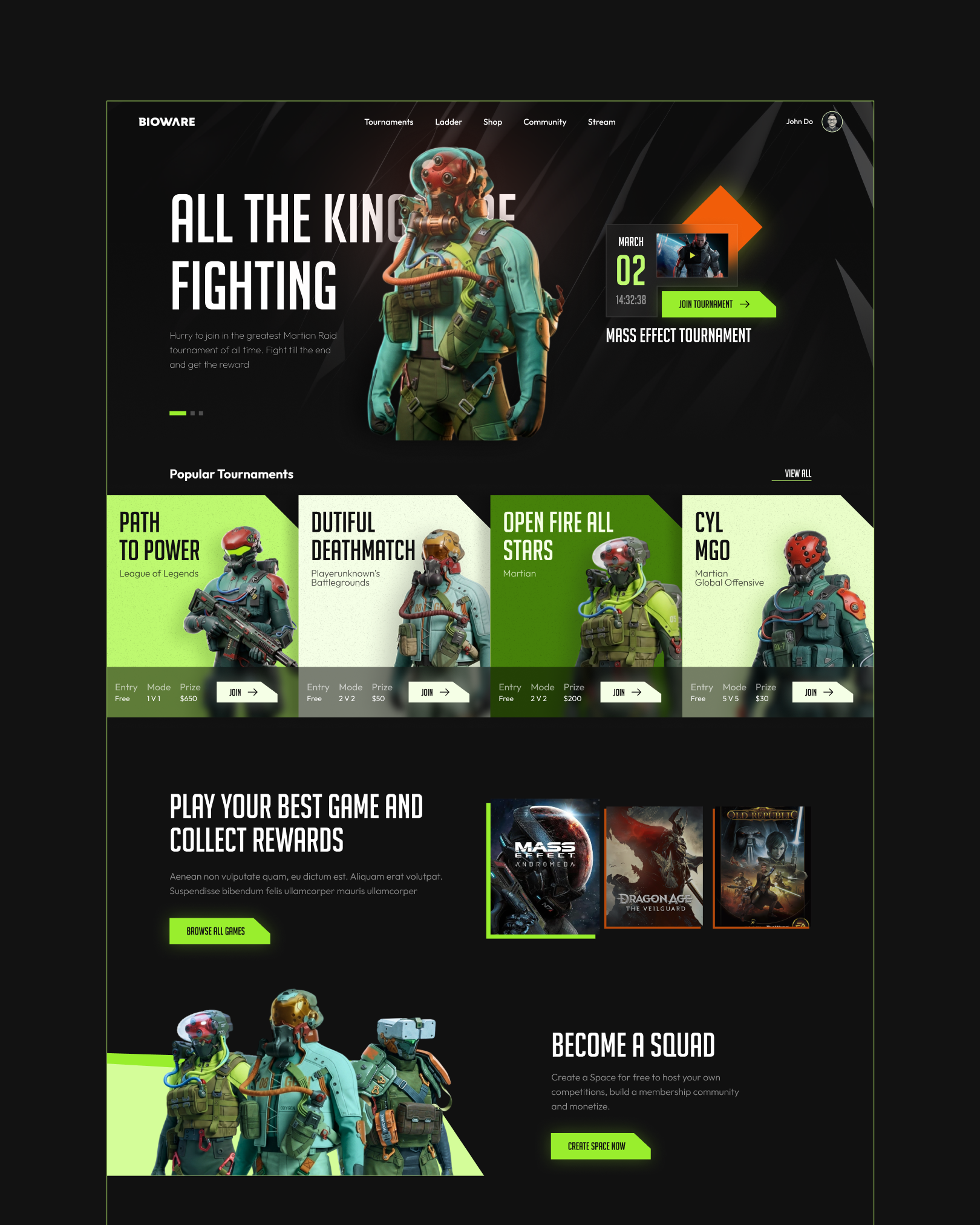 Bioware Game Promo Landing 3d animation branding graphic design logo motion graphics ui