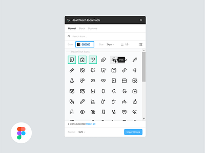 💊 HealthTech Icon Pack - Figma Plugin app design figma flat freebie icon icons minimal plugin ui ux